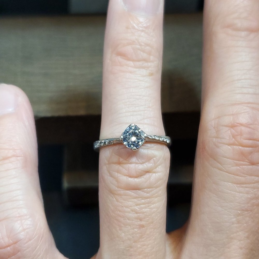 Size 5.75 Sterling Silver Brilliant Odd Cubic Zirconia Rustic Ring